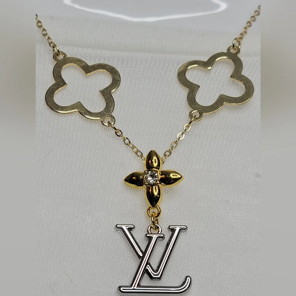 Gold Plated 16"-18" Necklace, Louis Vuitton Silver/Gold Zip Pull, Custom Made - Picture 1 of 2